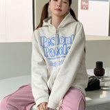 Women's Letter Hooded Sweater Cardigan Casual Jacket With Velvet - Nioor