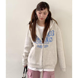 Women's Letter Hooded Sweater Cardigan Casual Jacket With Velvet - Nioor