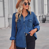 Women's Light Color Figure Flattering Thin Denim Long-sleeved Shirt - Nioor