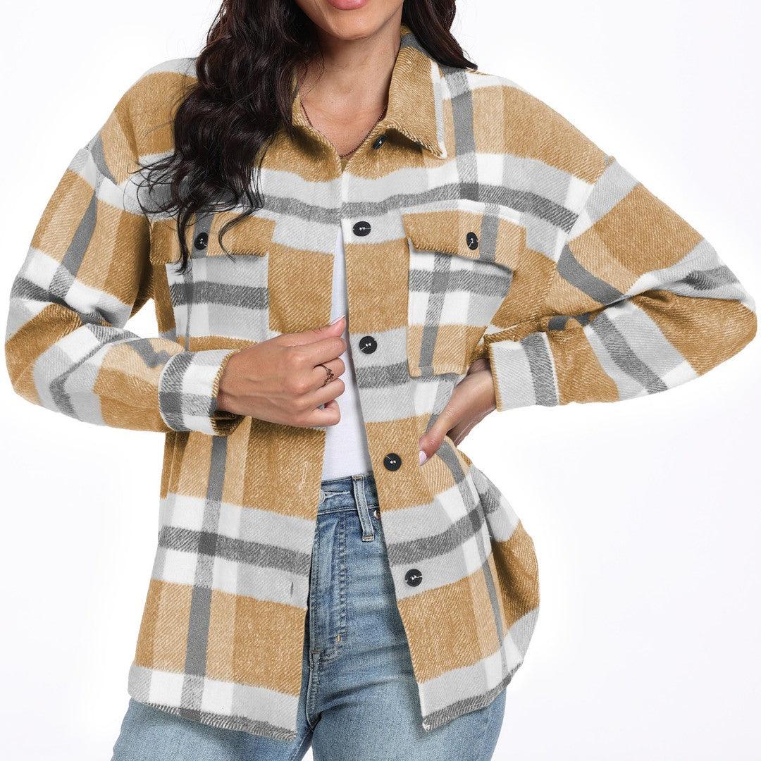 Women's Long Sleeve Striped Plaid Long Sleeve - Nioor