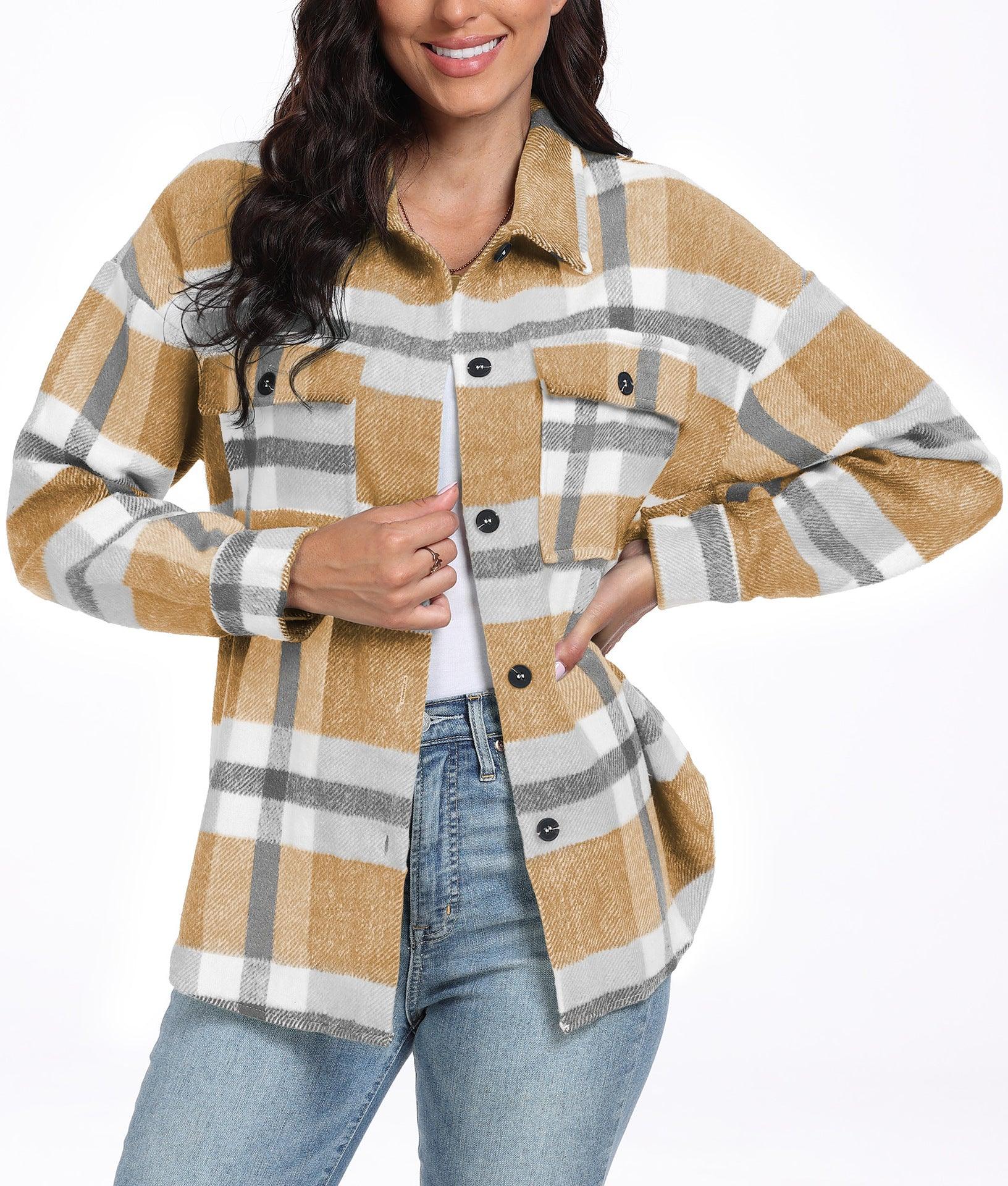 Women's Long Sleeve Striped Plaid Long Sleeve - Nioor