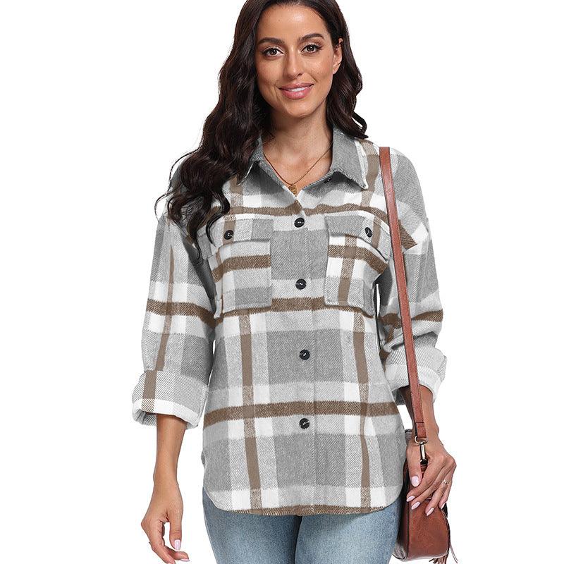 Women's Long Sleeve Striped Plaid Long Sleeve - Nioor