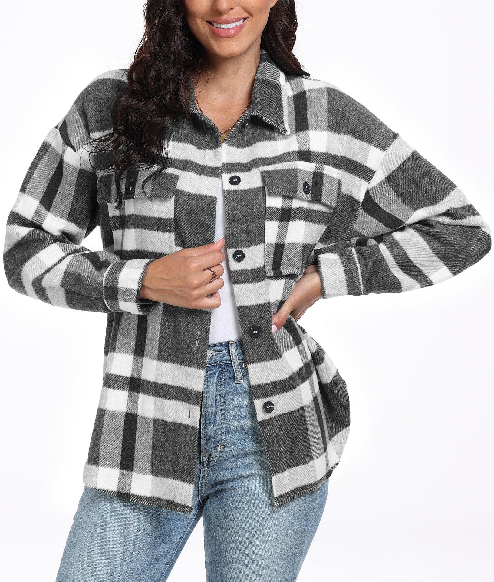 Women's Long Sleeve Striped Plaid Long Sleeve - Nioor