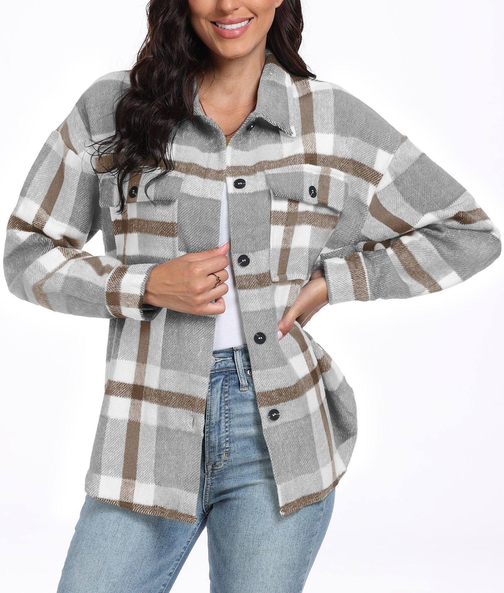 Women's Long Sleeve Striped Plaid Long Sleeve - Nioor