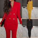 Women's Long Sleeve Suit Straight-leg Pants Two-piece Suit - Nioor