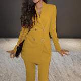 Women's Long Sleeve Suit Straight-leg Pants Two-piece Suit - Nioor