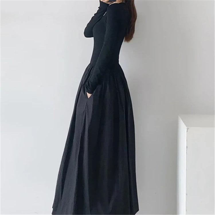 Women's Long-sleeved Dress Waist-controlled Large Hem - Nioor