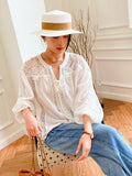 Women's Long Sleeved French White Shirt Top - Nioor