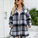 Women's Long-sleeved Plaid Shirt Mid-length Woolen Coat - Nioor