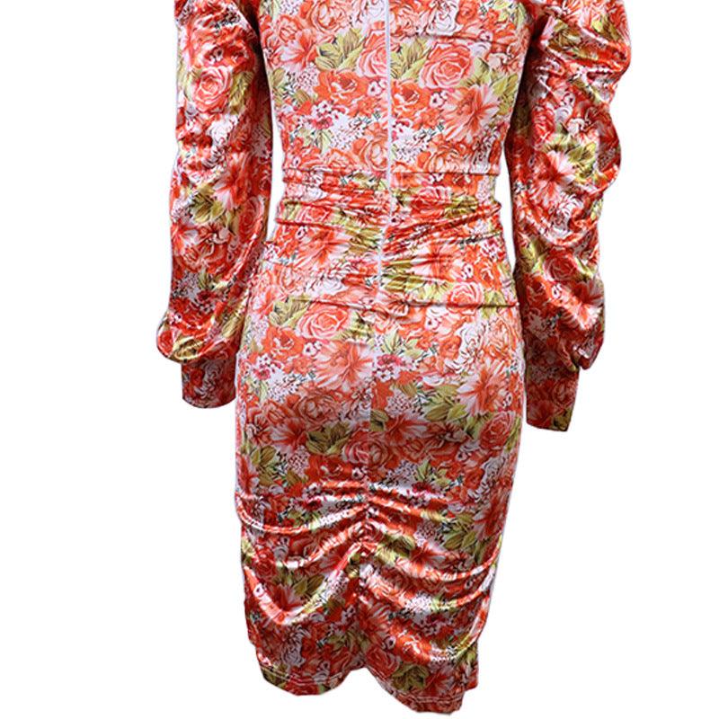 Women's Long-sleeved Printed Dress - Nioor