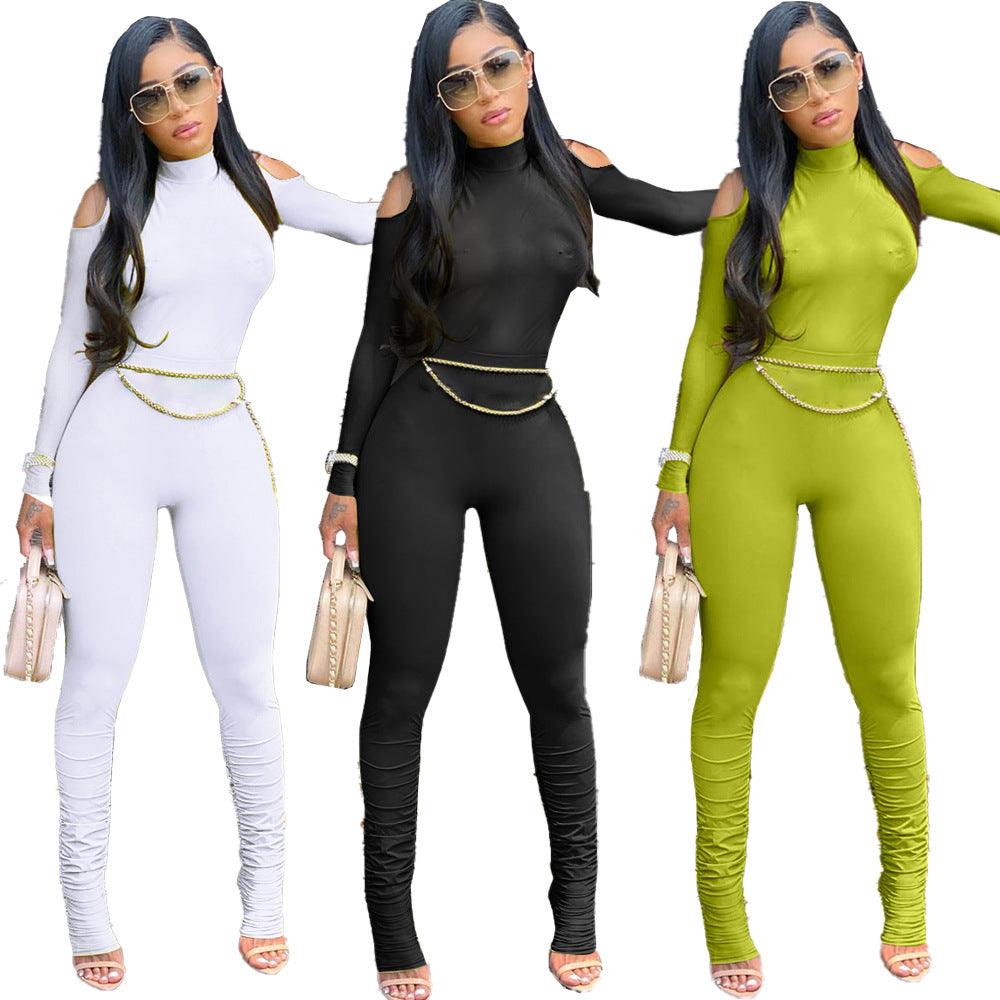 Women's Long Zipper Pleated Jumpsuit - Nioor