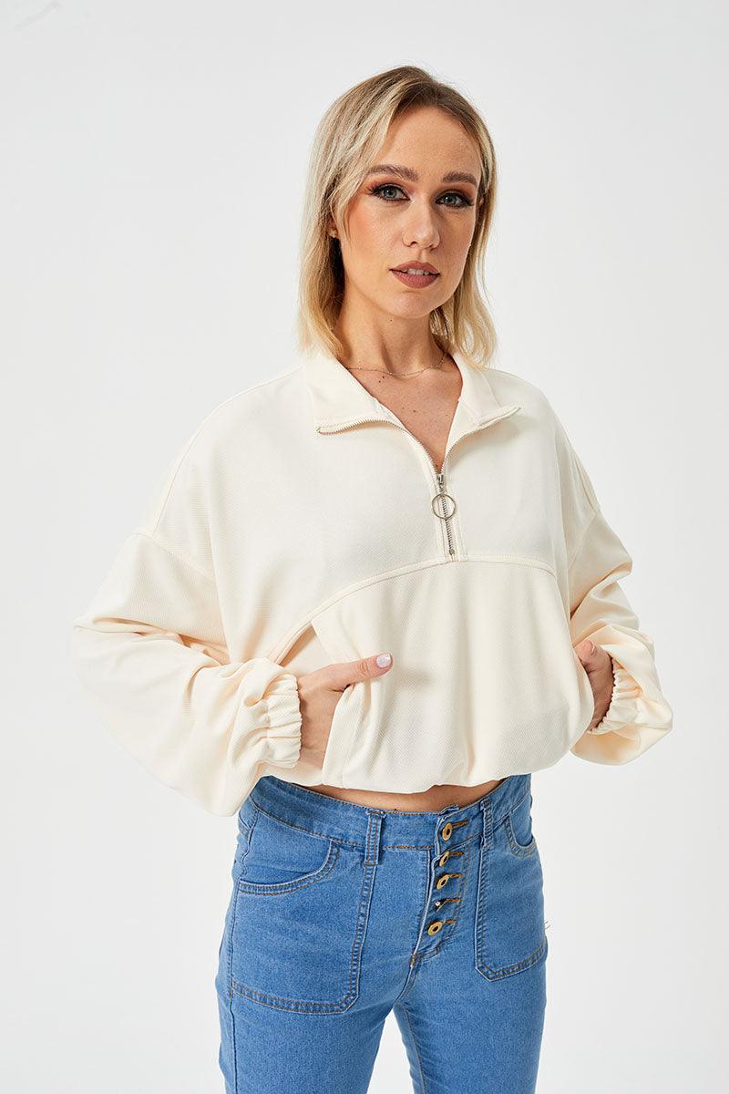 Women's Loose Casual Half Zipper Sweatshirt - Nioor