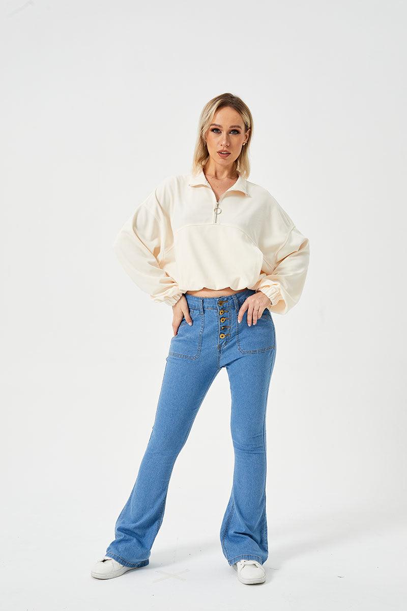 Women's Loose Casual Half Zipper Sweatshirt - Nioor