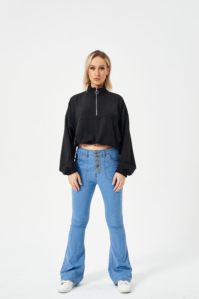 Women's Loose Casual Half Zipper Sweatshirt - Nioor