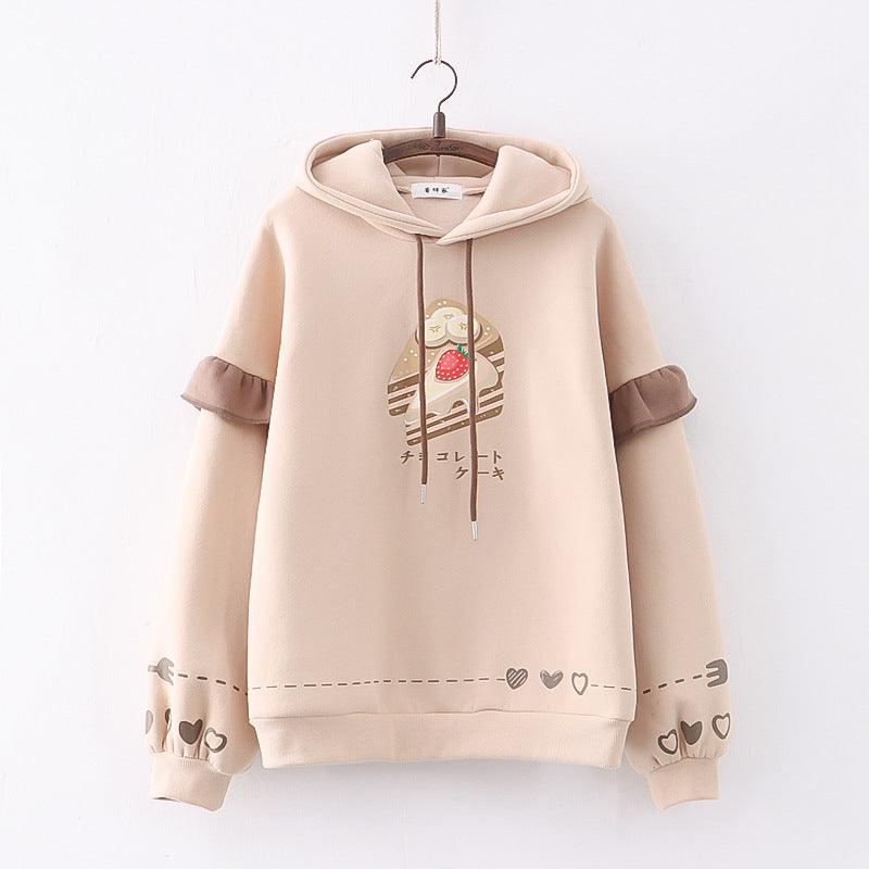 Women's Loose Casual Plush Hooded Sweater - Nioor