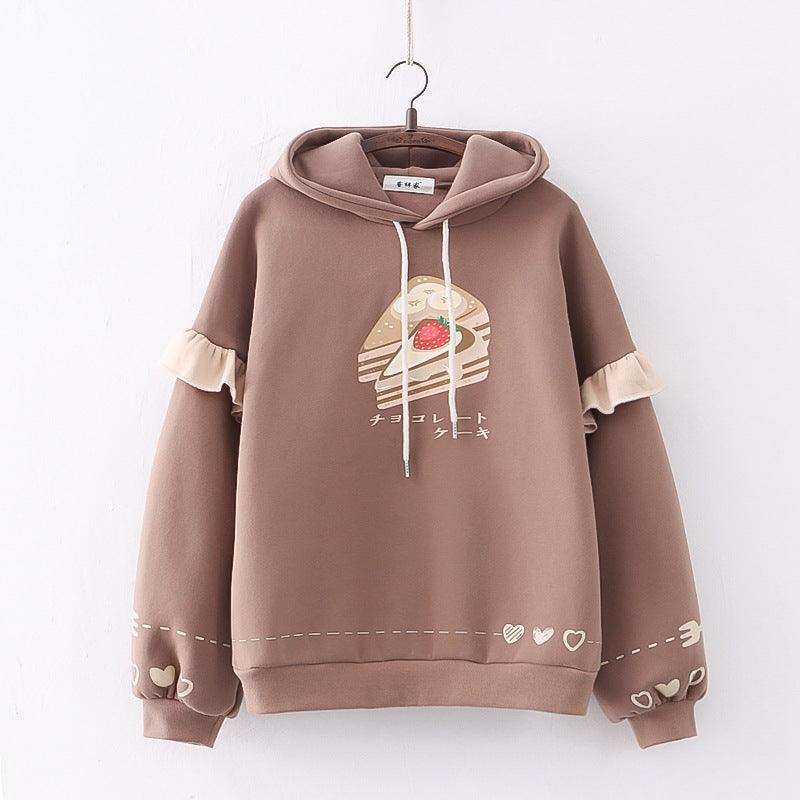 Women's Loose Casual Plush Hooded Sweater - Nioor