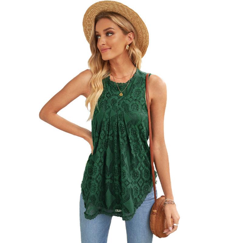 Women's Loose Fashion Lace I-shaped Vest Sleeveless Top - Nioor