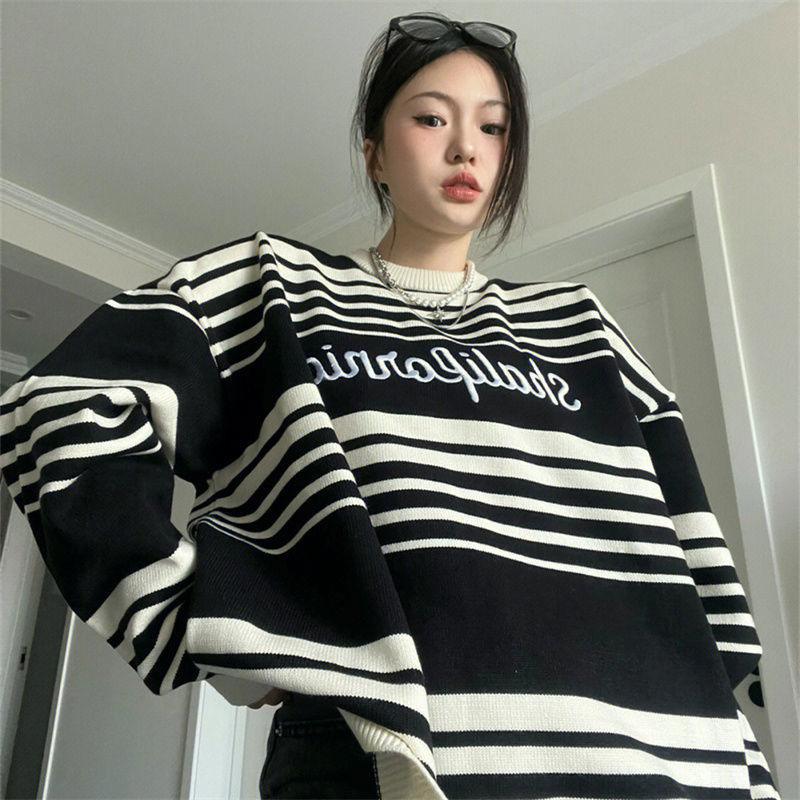 Women's Loose Japanese Style Retro Striped Sweater - Nioor