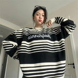 Women's Loose Japanese Style Retro Striped Sweater - Nioor