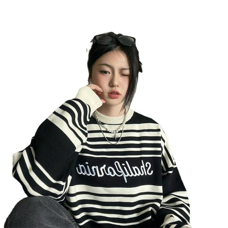 Women's Loose Japanese Style Retro Striped Sweater - Nioor