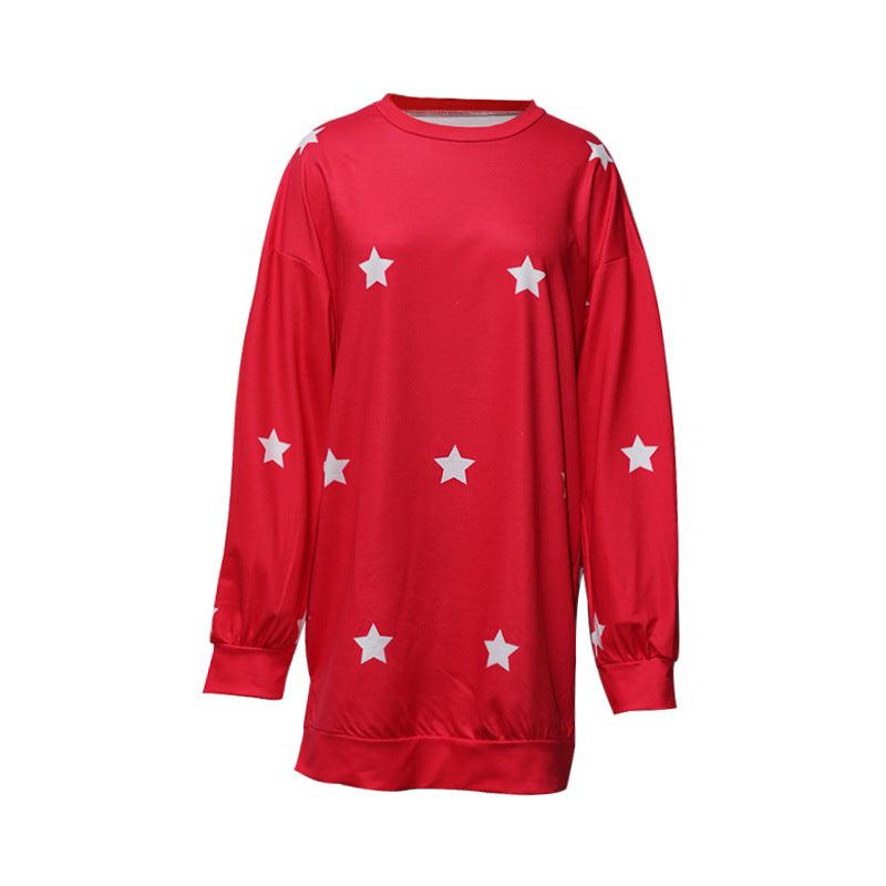 Women's Loose Plus Size Crew Neck Long-sleeved Printed Sweater - Nioor