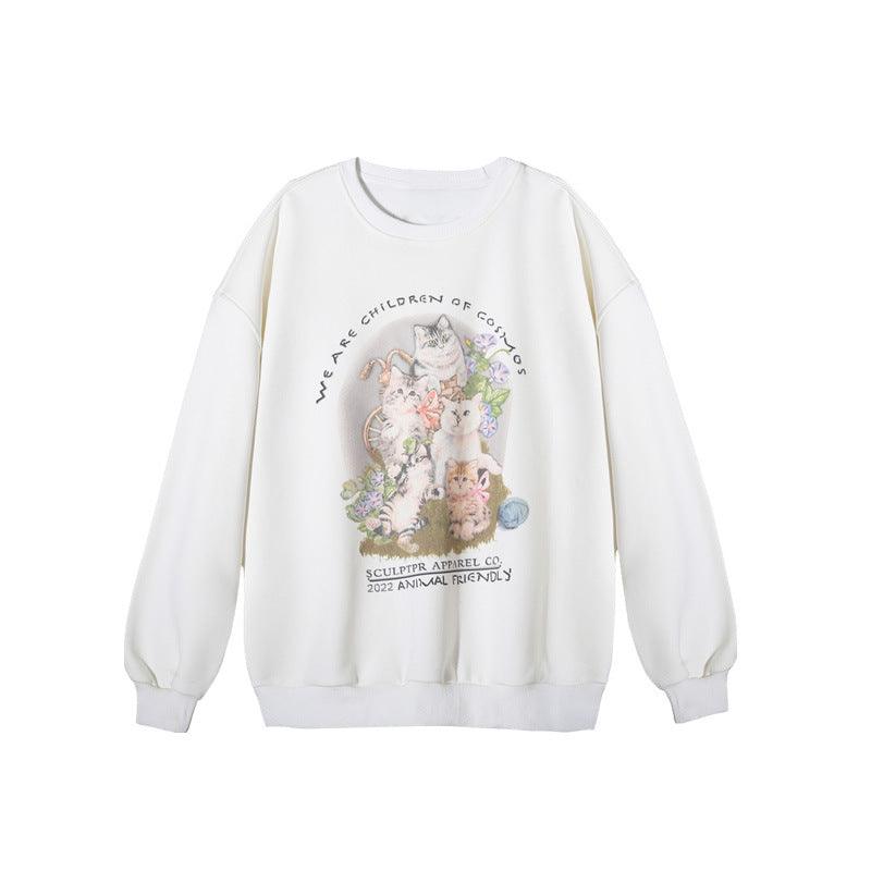 Women's Loose Round Neck Cartoon Mid-length Sweater - Nioor