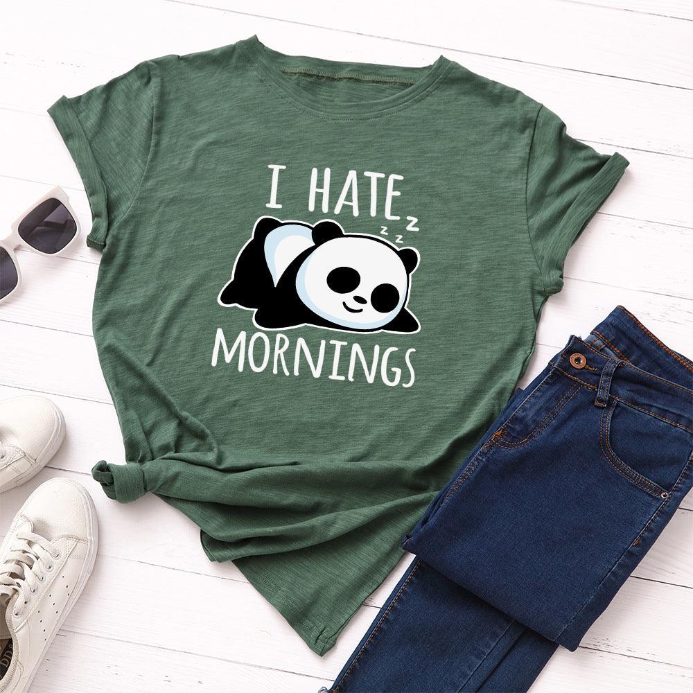 Women's Loose Round Neck Short Sleeve T-shirt Female Spoof Panda - Nioor