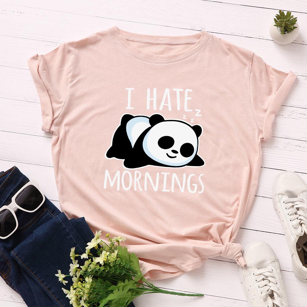 Women's Loose Round Neck Short Sleeve T-shirt Female Spoof Panda - Nioor