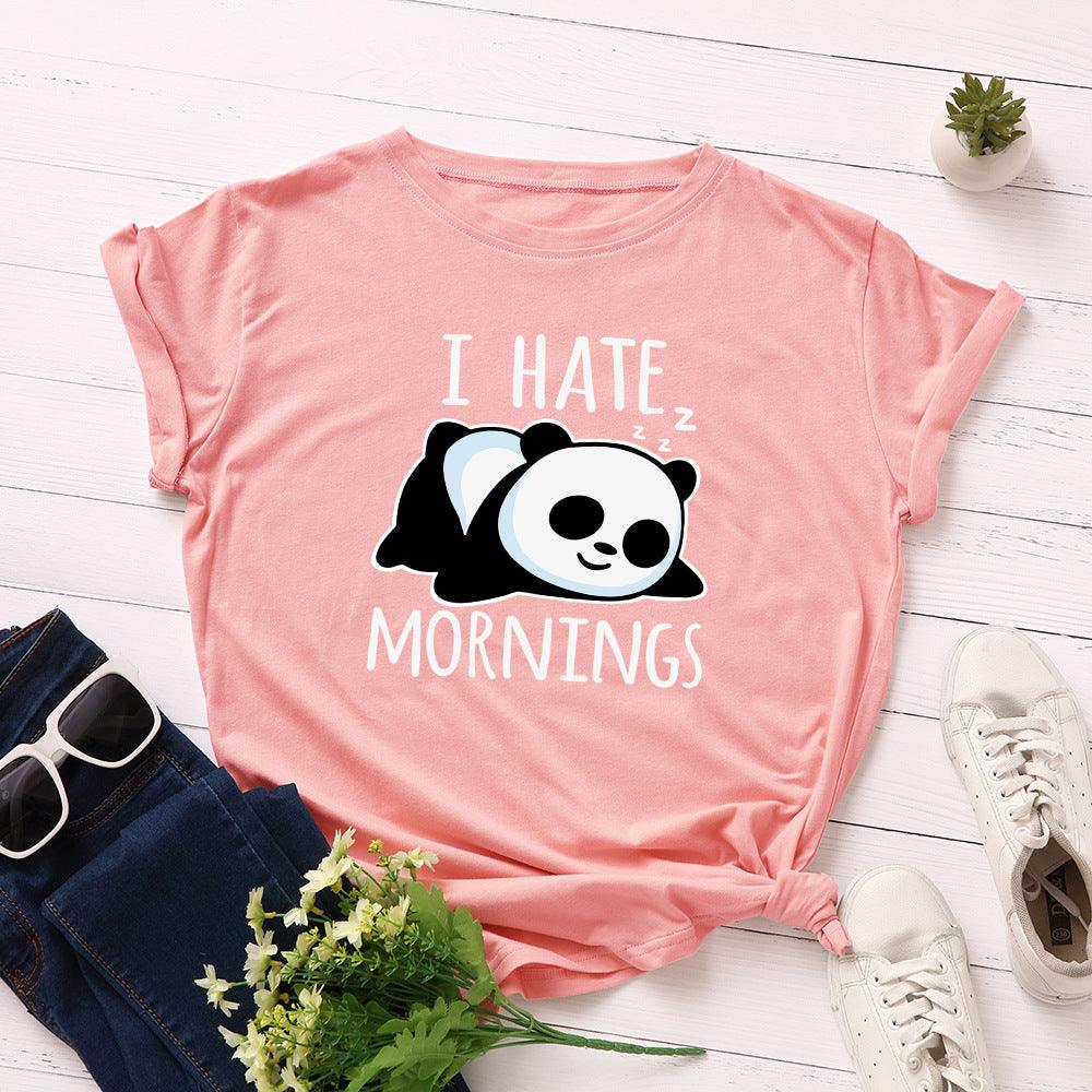 Women's Loose Round Neck Short Sleeve T-shirt Female Spoof Panda - Nioor