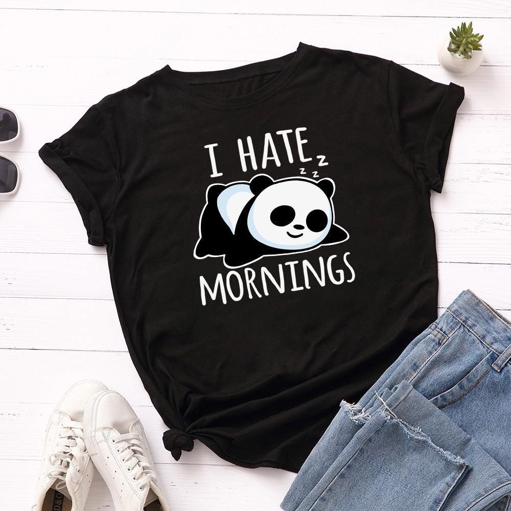 Women's Loose Round Neck Short Sleeve T-shirt Female Spoof Panda - Nioor