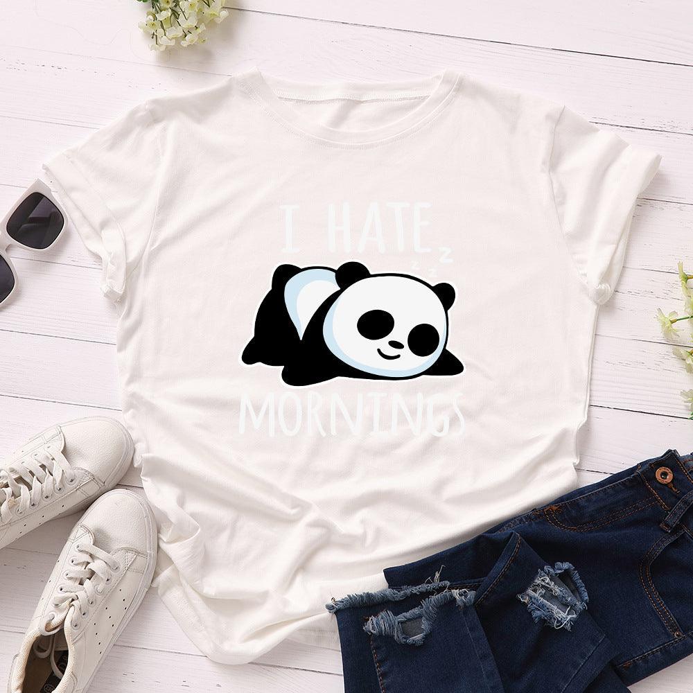 Women's Loose Round Neck Short Sleeve T-shirt Female Spoof Panda - Nioor