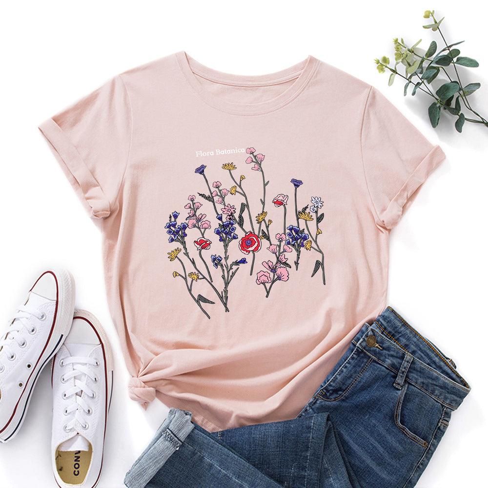 Women's Loose Round Neck Short Sleeve T-shirt Women - Nioor