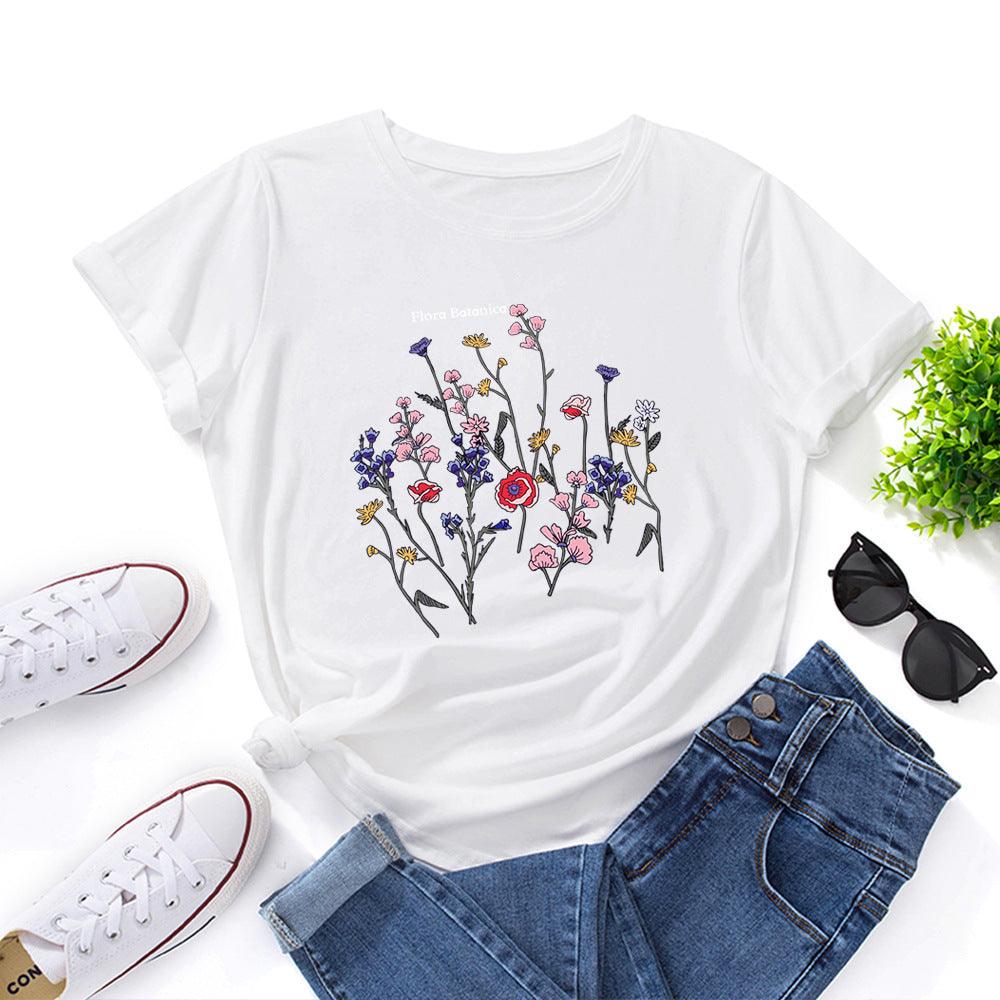 Women's Loose Round Neck Short Sleeve T-shirt Women - Nioor