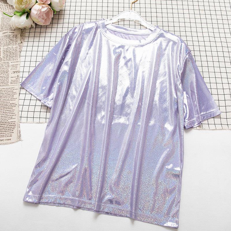 Women's Loose Sequin Short Sleeved T-shirt - Nioor