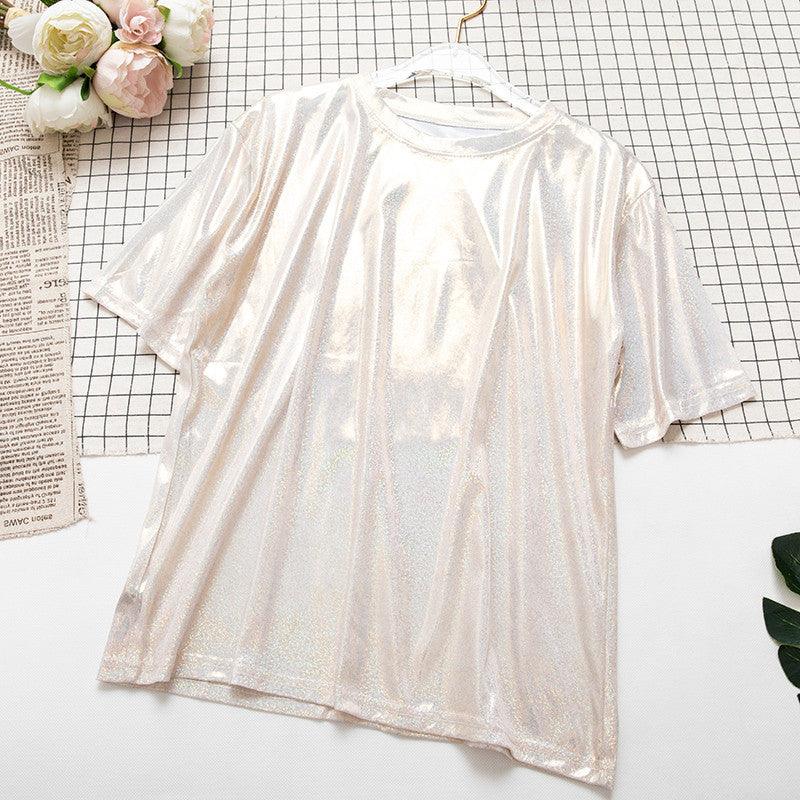 Women's Loose Sequin Short Sleeved T-shirt - Nioor