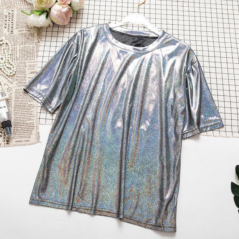 Women's Loose Sequin Short Sleeved T-shirt - Nioor