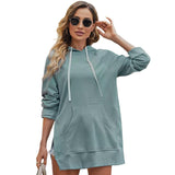 Women's Mid-length Solid Color Hooded Sweater - Nioor