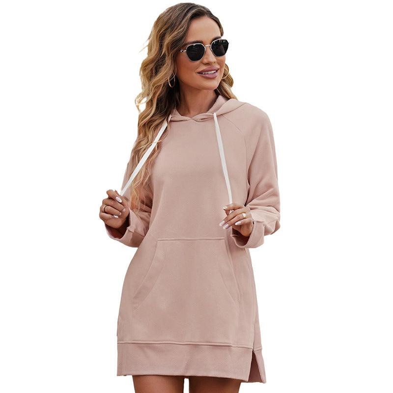 Women's Mid-length Solid Color Hooded Sweater - Nioor