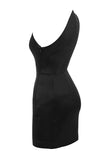 Women's Mid-waist Short Skirt Black Slant-shoulder Dress - Nioor