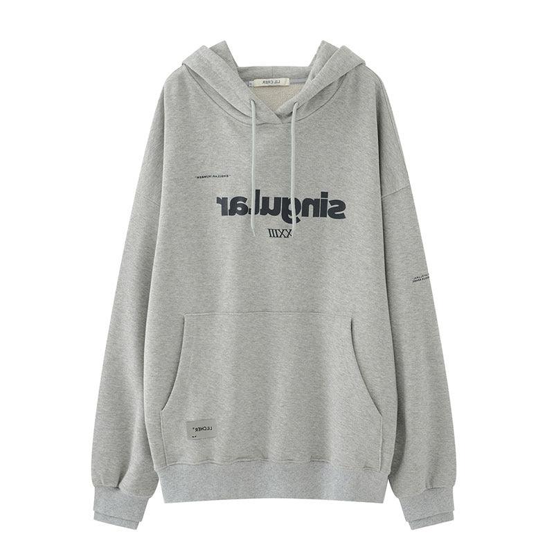 Women's New Loose Grey Hooded Sweatshirt - Nioor