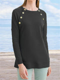 Women's New Metal Button Round Neck Plain Casual Long-sleeved Sweater - Nioor