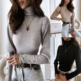 Women's New Pile High Collar Pullover With Bottom Sweater - Nioor