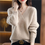 Women's New V Neck Loose Knitted Sweater - Nioor