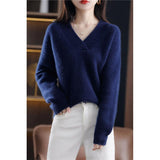 Women's New V Neck Loose Knitted Sweater - Nioor