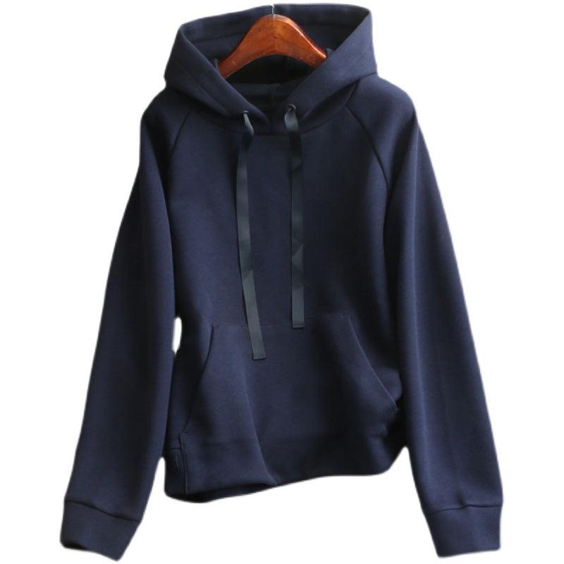 Women's Plain Hooded Drawstring Loose Sweater - Nioor