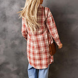 Women's Printed Checks Mid-length Shirt Coat - Nioor