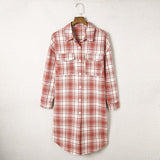 Women's Printed Checks Mid-length Shirt Coat - Nioor