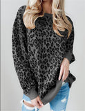 Women's Printed Pullover Loose Leopard Print Round Neck Long Sleeve T-shirt - Nioor