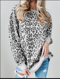 Women's Printed Pullover Loose Leopard Print Round Neck Long Sleeve T-shirt - Nioor