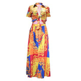 Women's Printed Short Top Wide Leg Pants Suit - Nioor